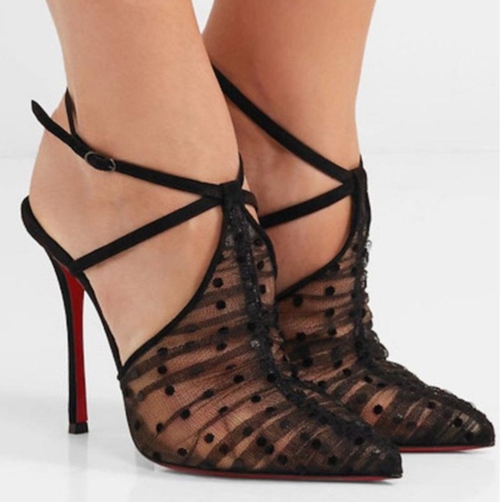 Black Acide Lace 100 Dotted Lace Tulle Pump